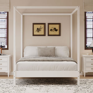Canopy Bed Frame 4 Poster Platform Bed With Slats Support, No Box Spring Needed