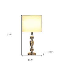 Load image into Gallery viewer, 24" Clear And Silver Faux Crystal And Metal Table Lamp With White Drum Shade
