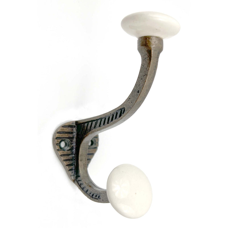 Cast Iron And Ceramic Double Wall Hooks (Set of 6) - Bronze And White
