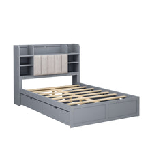 Load image into Gallery viewer, Multi-functional Full Size Bed Frame with 4 Under-bed Portable Storage Drawers and Multi-tier Bedside Storage Shelves, Grey
