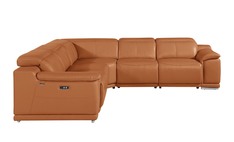 Italian Leather Modular L-Shaped Five Piece Corner Sectional - Camel