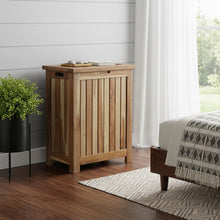 Load image into Gallery viewer, Compact Teak Laundy Storage With Removable Bag - Natural
