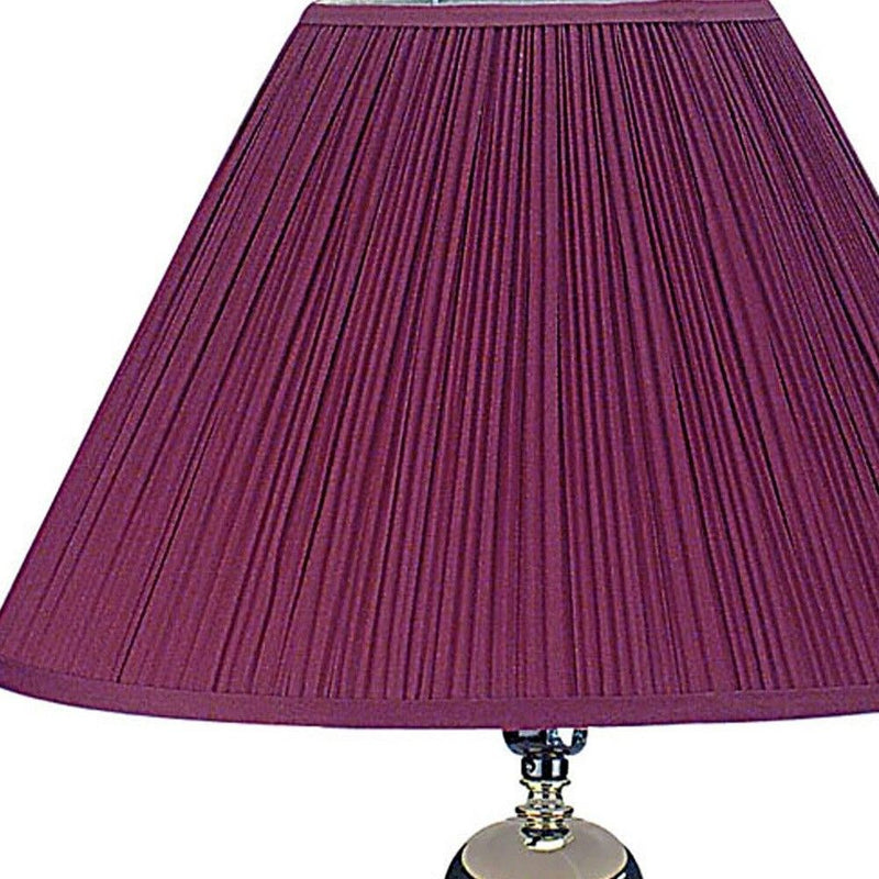 Ceramic Bedside Table Lamp With Magenta Empire Shade - Silver