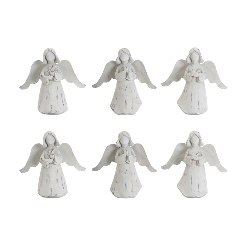 Washed Poly Angel Figurine Tabletop Sculpture (Set of 6) - White