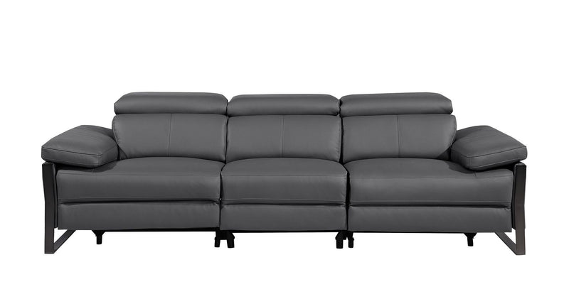 Top Grain Leather Reclining Metal USB Sofa (720324) - Dark Gray
