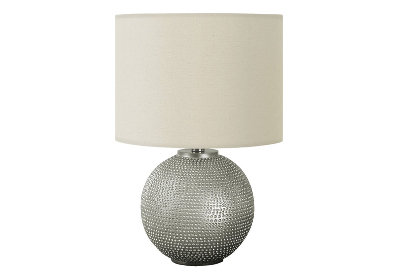 Round Table Lamp With Ivory Drum Shade - Gray