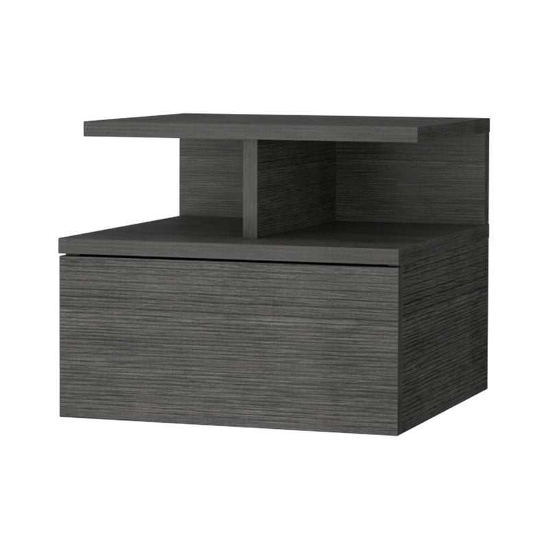 12" Wood One Drawer Floating Nightstand - Gray
