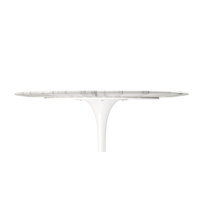 40" Rounded Stone And Metal Pedestal Base Dining Table - White