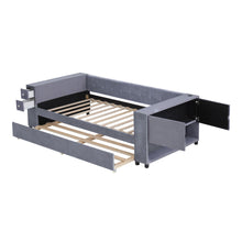 Load image into Gallery viewer, Upholstered Bed With Storage And Twin Trundle, USB Charging Ports
