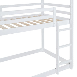 Twin Over Twin Bunk Bed with Roof, Slide and Ladder, White