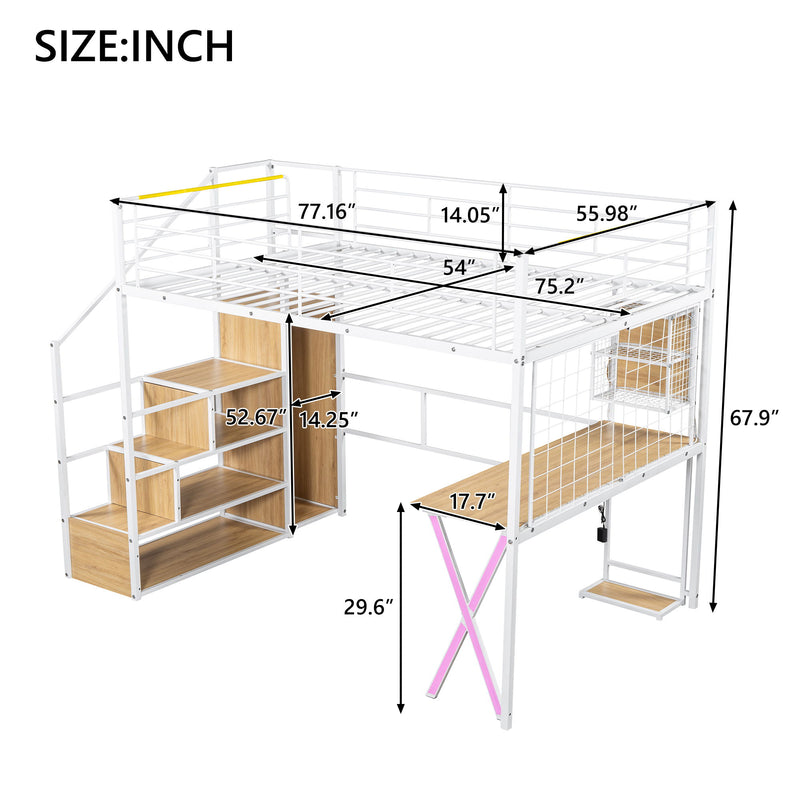 Loft Bed With Built In Work Station, Wardrobe, Storage Staircase And LED