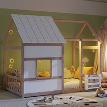 Load image into Gallery viewer, House Floor Bed With 7 Color LED Light, Built In Bookshelf
