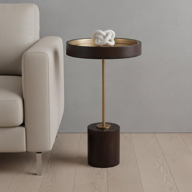 Solid Wood Round End Table - Black And Rosegold