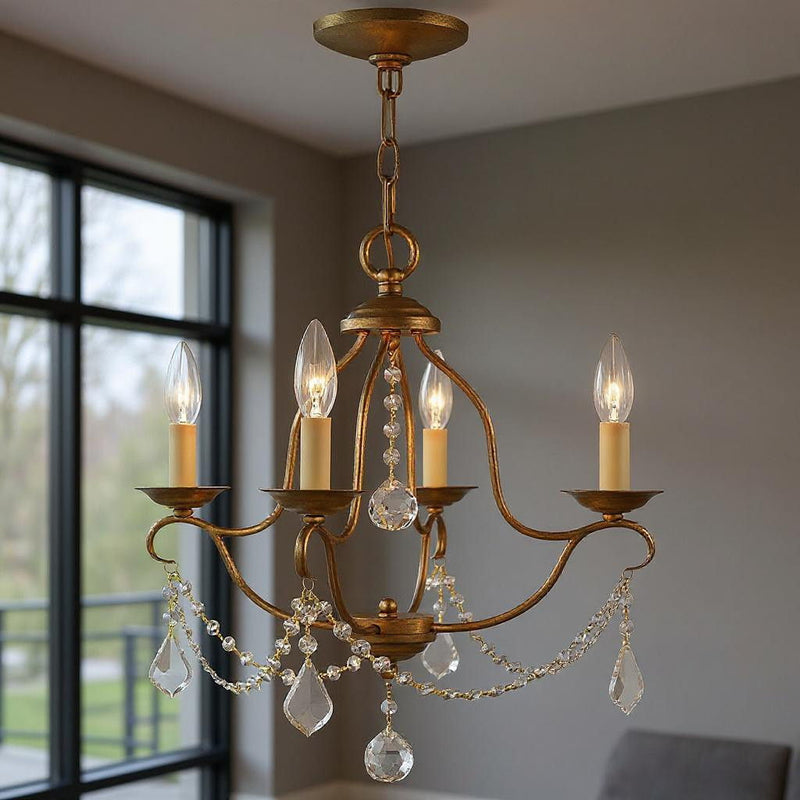 18" Four Light Dimmable Chandelier With Shades - Gold
