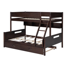 Load image into Gallery viewer, Wood Twin over Full Bunk Bed with Storage Shelves and Twin Size Trundle, Espresso
