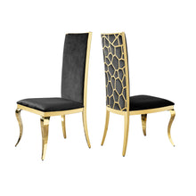 Load image into Gallery viewer, Dining Chair (Set of 2) With Unique Backrest Stainless Steel Legs - Gold
