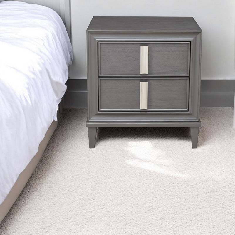 Two Drawer Contemporary Wood Nightstand - Dark Gray
