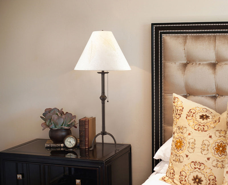 Metal Table Lamp With Off-White Empire Shade - Black