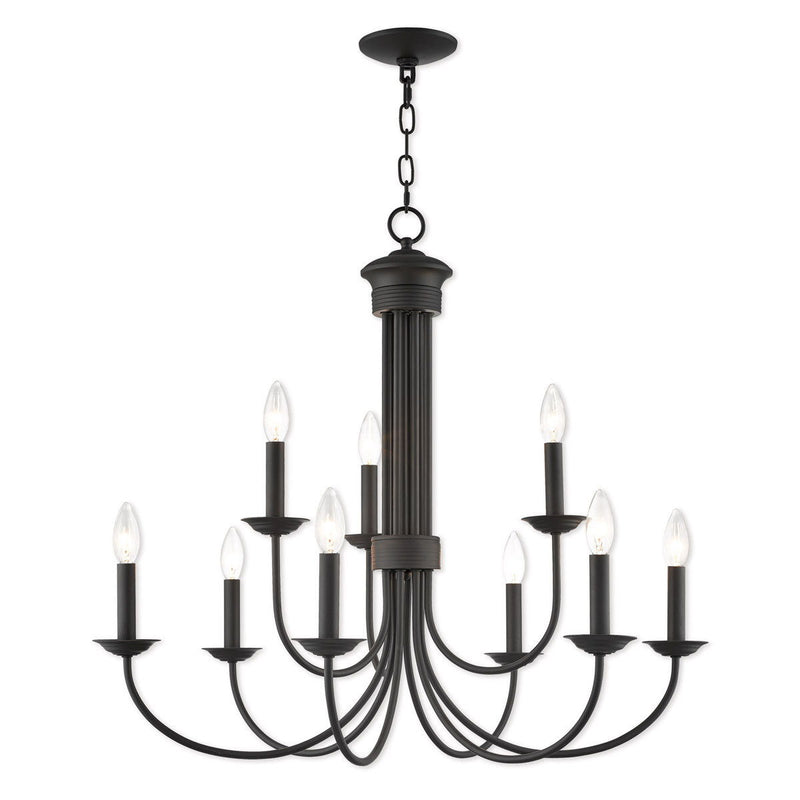 27" Nine Light Dimmable Chandelier With Shades - Bronze