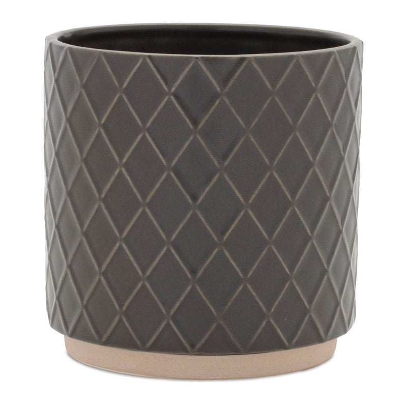 Lattice Round Pot Planters (Set of 2) - Beige / Gray
