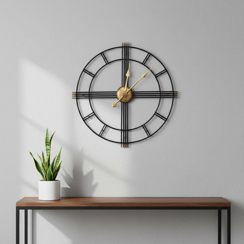 Silent Analog Round Wall Clock - Beige / Black / Brown