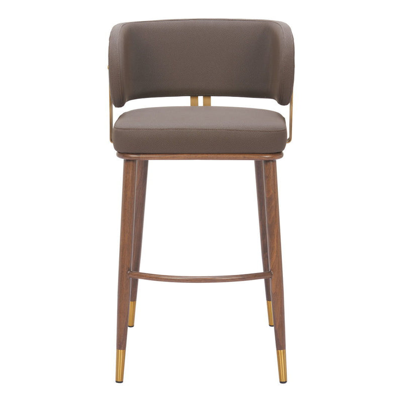 30" Modern Steel And Faux Leather Low Back Bar Height Bar Chair - Brown