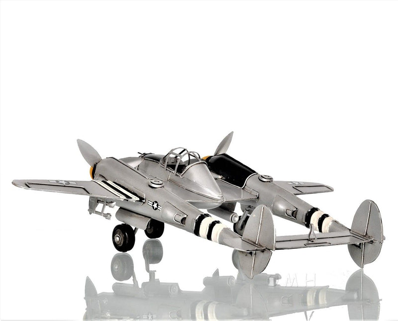 c1941 Lockheed P-38 Lightning Fighter Sculpture - Silver