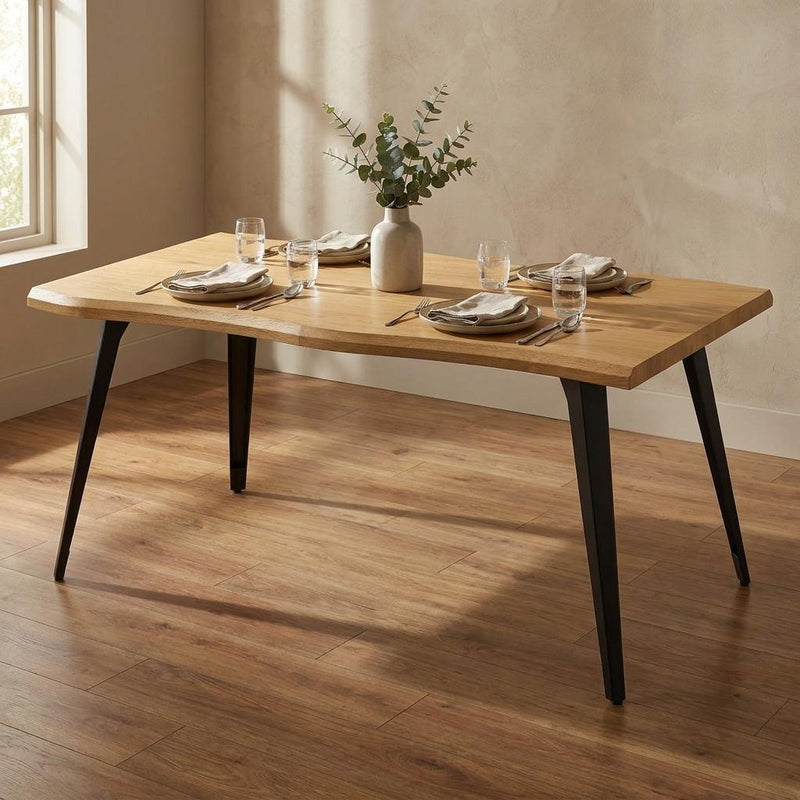 Wood And Steel Live Edge Dining Table - Natural And Black