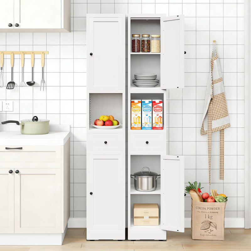 Tall Bathroom Storage Cabinet, 5-Tier Narrow With 2 Doors & Adjustable Shelves, Freestanding - White