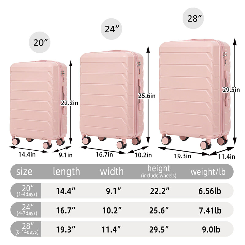 3 Pieces Set 20" / 24" / 28" Spinner Wheel Luggage With Combination Lock