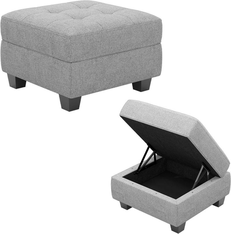 Tufted Storage Ottoman - Light Gray / Black