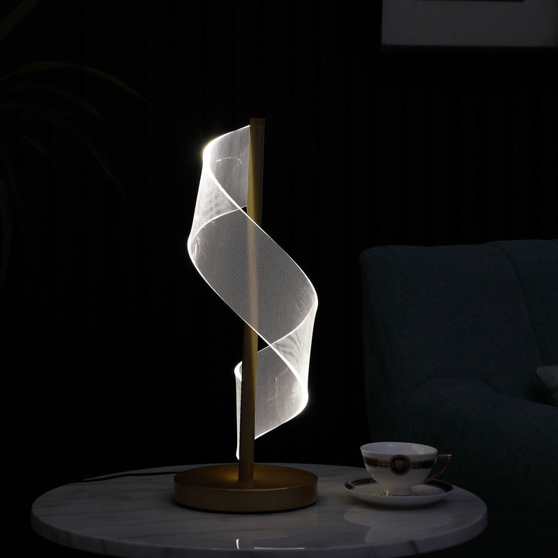 Modern Swirl Metal And Acrylic LED Table Lamp - Gold