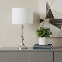 Load image into Gallery viewer, 30" Silver Metal Bedside Table Lamp With White Classic Drum Shade
