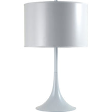 Load image into Gallery viewer, 25" White Metal Table Lamp With White Classic Drum Shade
