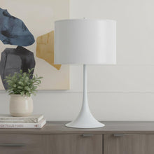 Load image into Gallery viewer, 25" White Metal Table Lamp With White Classic Drum Shade
