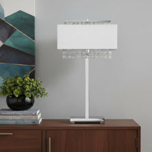 Load image into Gallery viewer, 28" Silver Table Lamp With Faux Crystals and White Rectangle Shade
