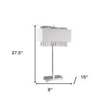 Load image into Gallery viewer, 28" Silver Table Lamp With Faux Crystals and White Rectangle Shade
