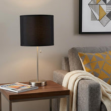 Load image into Gallery viewer, 16" Silver Metal Candlestick Table Lamp With Black Classic Drum Shade

