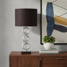 Load image into Gallery viewer, 29" Silver Ceramic Geometric Table Lamp With Brown Classic Drum Shade
