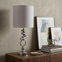 Load image into Gallery viewer, 22" Nickel Bedside Table Lamp With Off White Drum Shade
