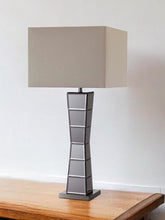Load image into Gallery viewer, Black Glass Tower Table Lamp with Beige Fabric Shade
