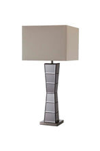 Load image into Gallery viewer, Black Glass Tower Table Lamp with Beige Fabric Shade
