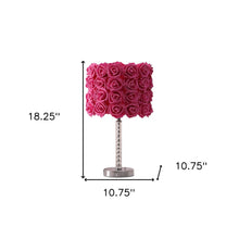 Load image into Gallery viewer, 18" Silver Bedside Led Table Lamp With Red Flowers Drum Shade
