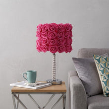 Load image into Gallery viewer, 18" Silver Bedside Led Table Lamp With Red Flowers Drum Shade
