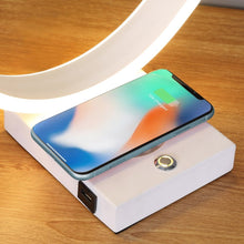 Load image into Gallery viewer, 14" White Metal LED with USB Wireless Charger Table Lamp
