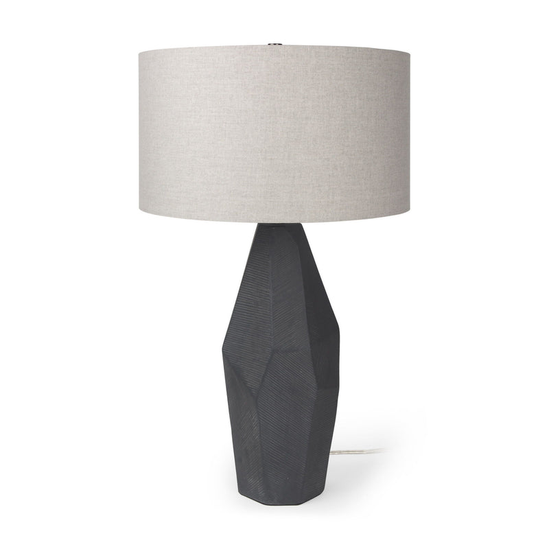 30" Ceramic Round Bedside Lamp With Beige Drum Shade - Black