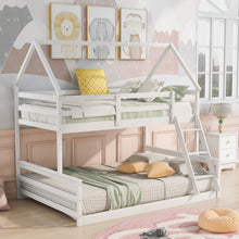 Load image into Gallery viewer, Twin over Full House Bunk Bed with Built-in Ladder,White
