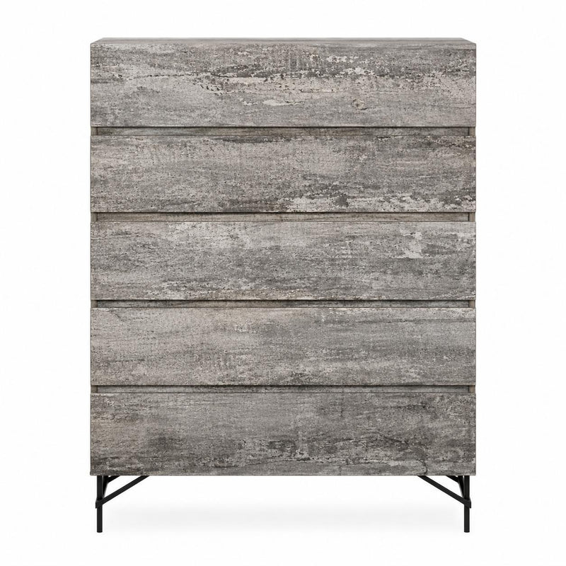 Wood Five Drawer Dresser - Black And Gray