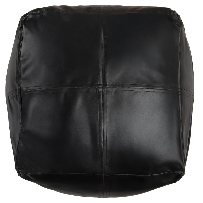 Faux Leather Cube Pouf Ottoman - Black