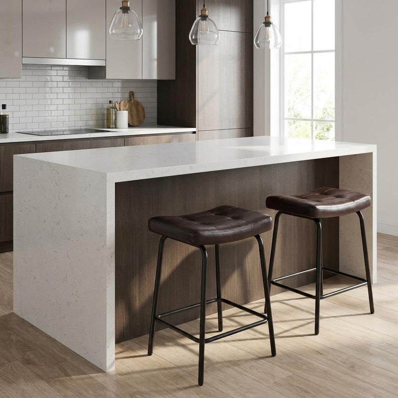 Faux Leather And Metal Counter Height Bar Chairs (Set of 2) - Black & Dark Brown